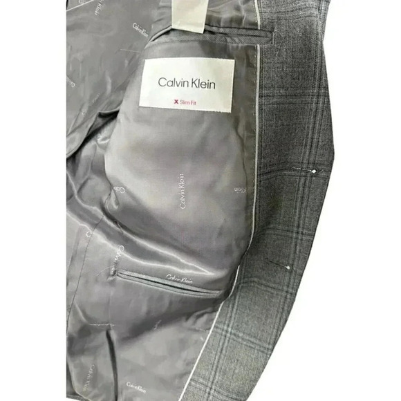 Calvin Klein Blazer Men 40R Gray Multi Plaid 70% Wool Slim Fit - Picture 6 of 10